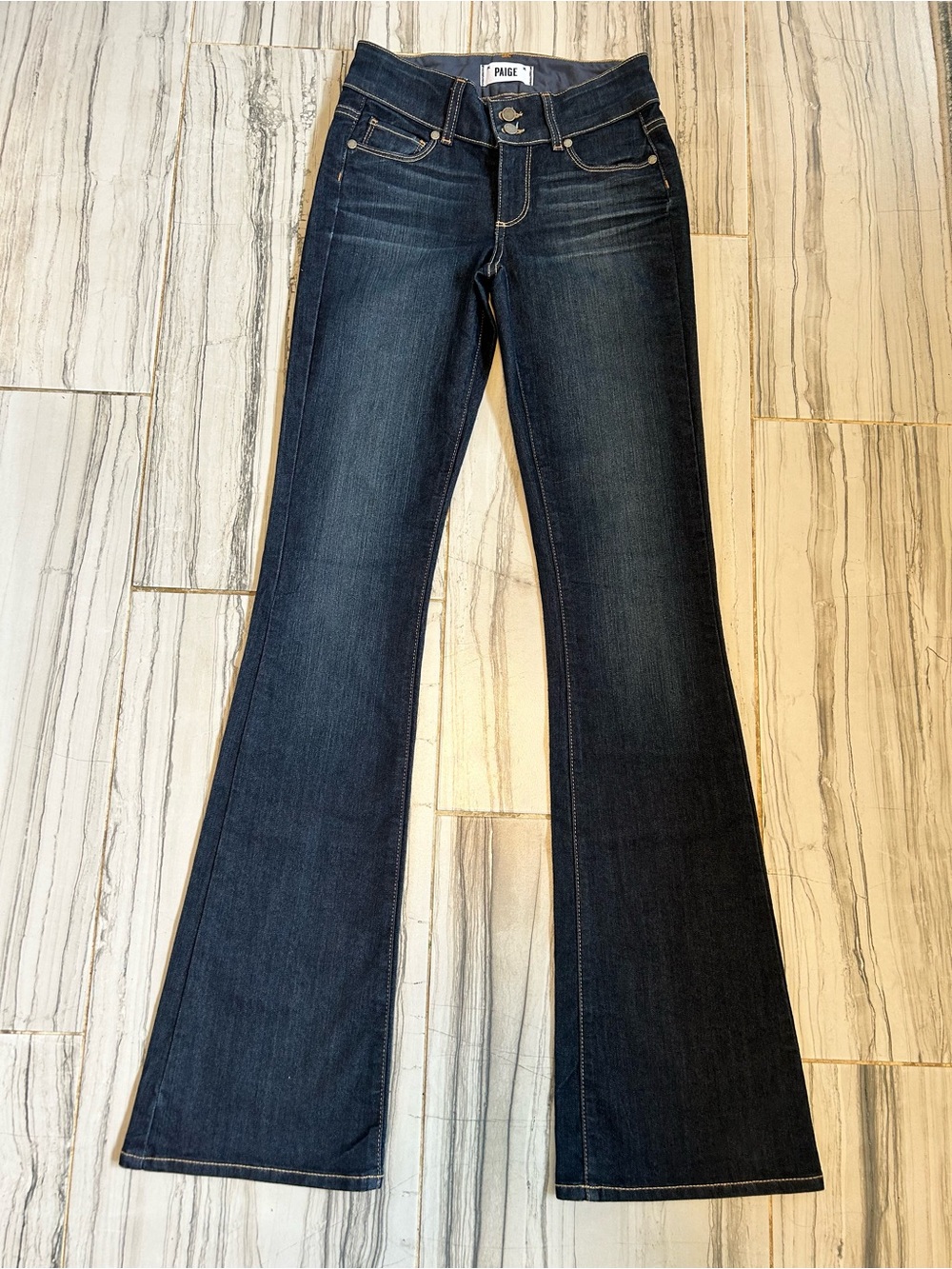 NWOT PAIGE Hidden Hills Mid Rise Dark Blue Bootcut Flare Jeans